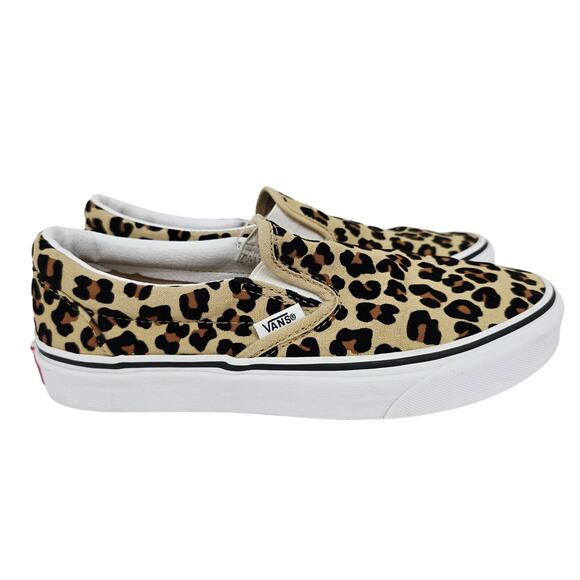 VANS Women's Leopard Cheetah Velvet Slip On Shoes Brown 7 - Picture 1 of 10